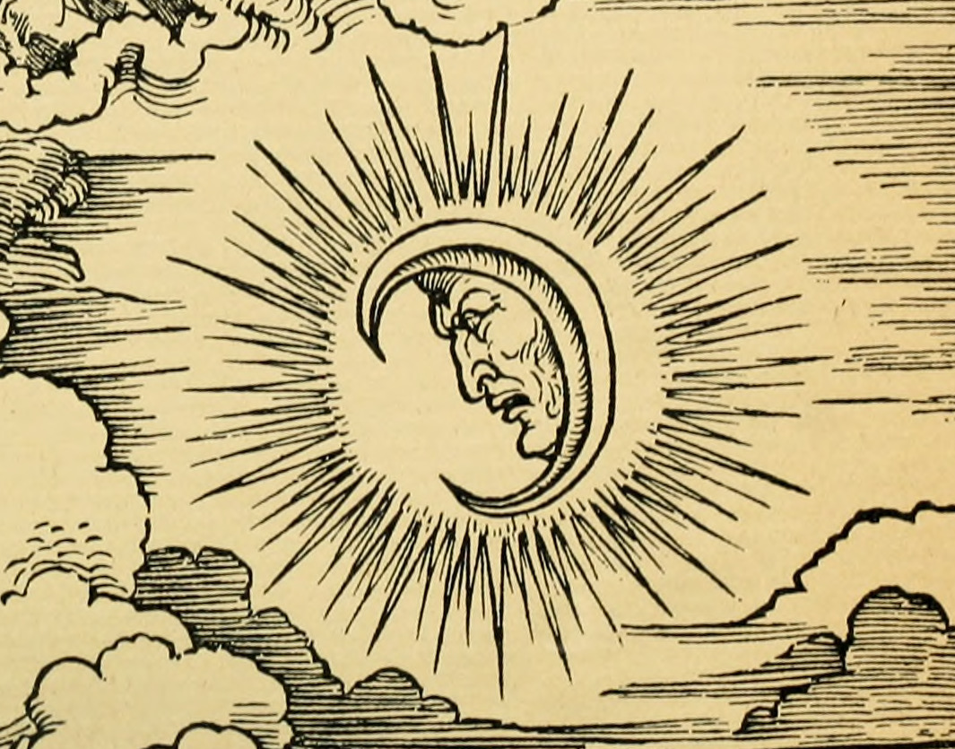 Luna creciente con rostro. Detalle de xilografía de Albrecht Dürer, siglos XV-XVI